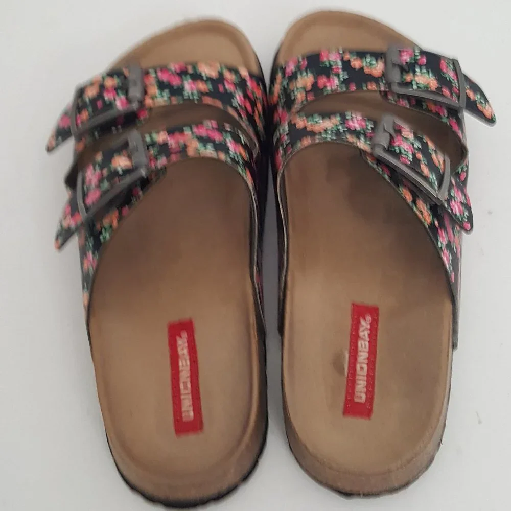 Union Bay Melissa Women's 6M Floral Open Toe Double Strap Slide Cork Sandals